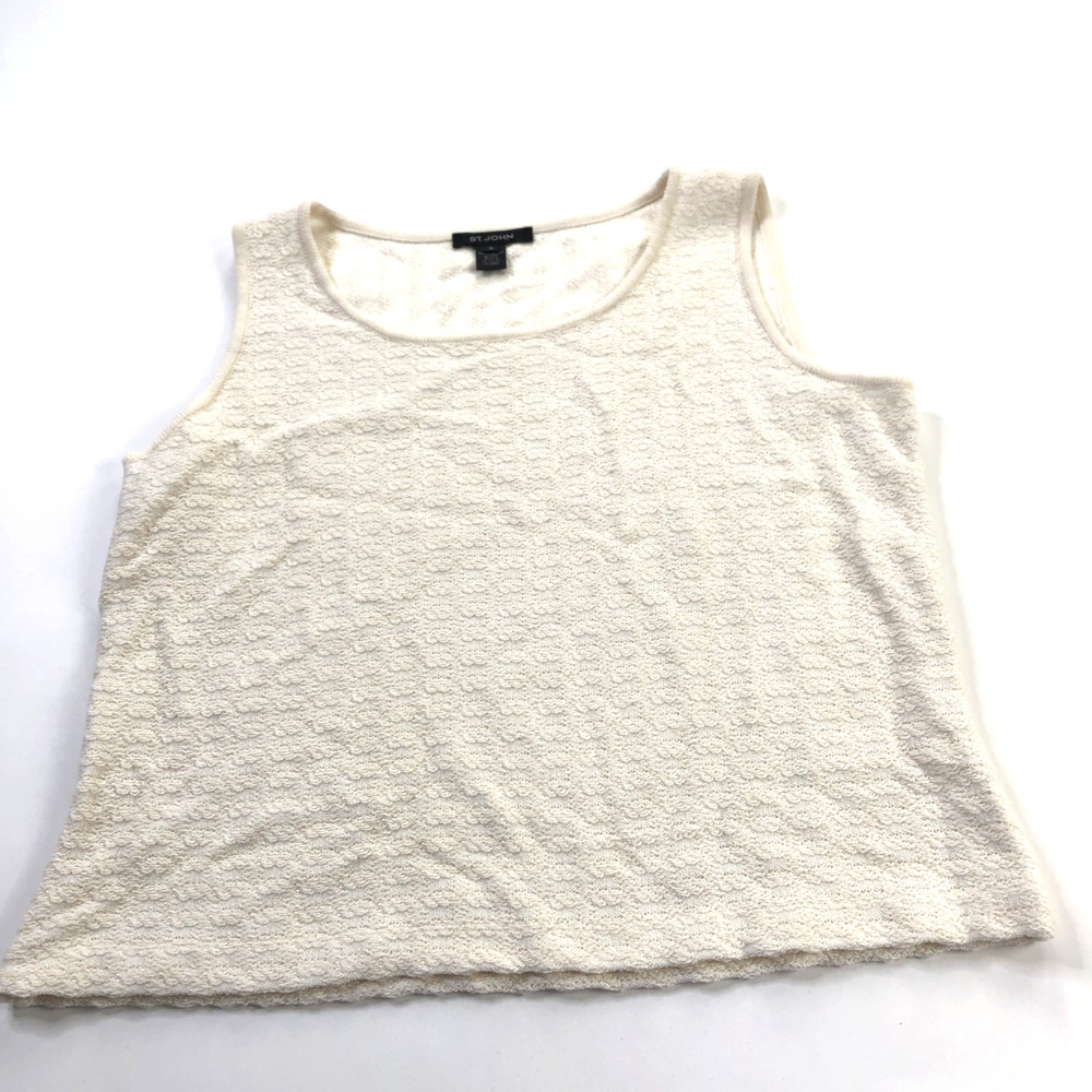 St John Medium Wool Rayon Knit Sleeveless Pullover Sweater Tank Top Ivory
